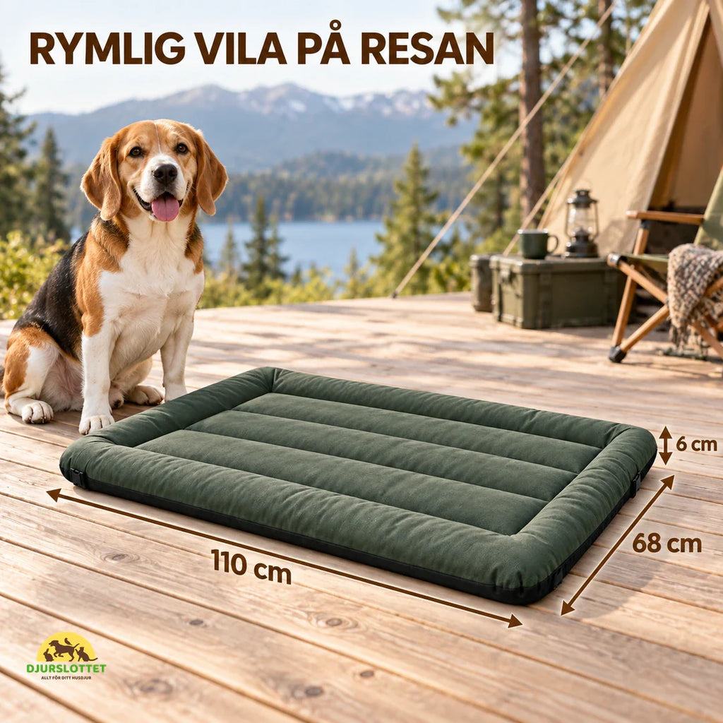 PawHut resehundbädd 110 × 68 × 6 cm med beagle för storleksskala