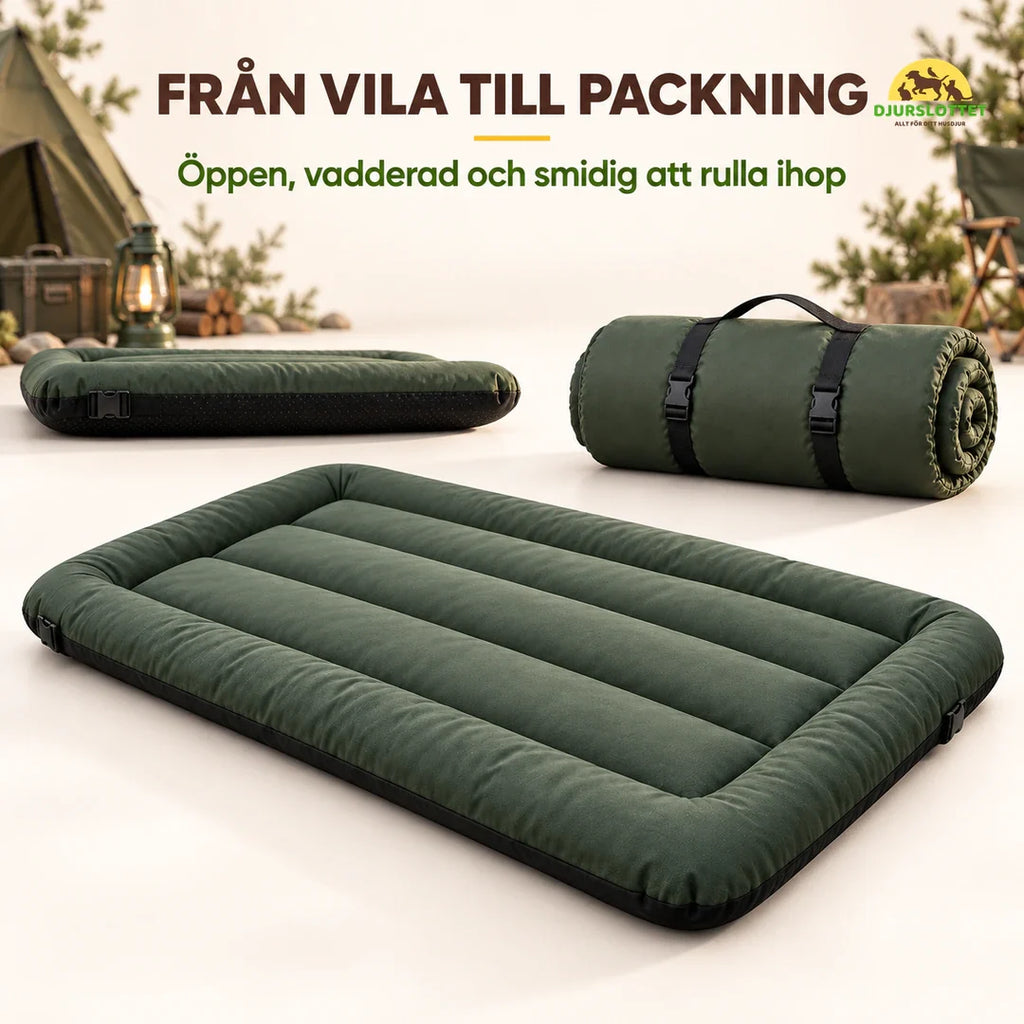 PawHut hopfällbar hundbädd öppen från sidan och hoprullad