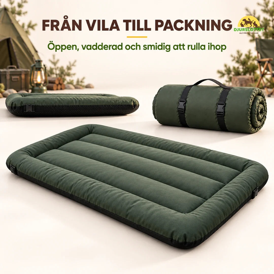 PawHut hopfällbar hundbädd öppen från sidan och hoprullad