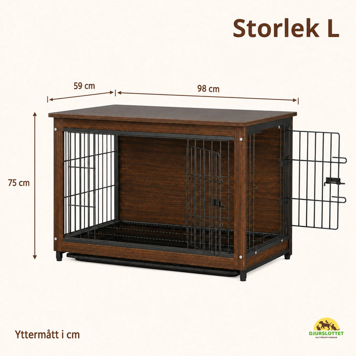 Inredningsbord med Inbyggd Hundbur, storlek L: 98 × 59 × 75 cm yttermått - Djurslottet