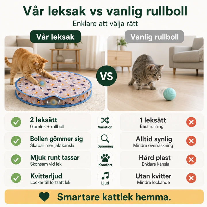 Interaktiv kattleksak jämförd med vanlig rullboll - Djurslottet