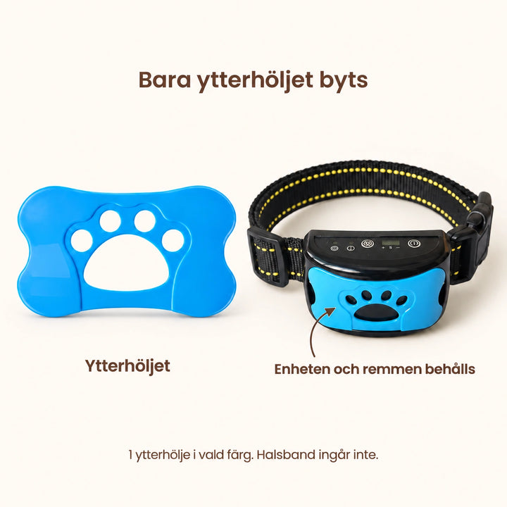 Ytterhölje till Antiskällhalsband – det blå frontskalet byts medan enhet och rem behålls; endast ett ytterhölje ingår – Djurslottet