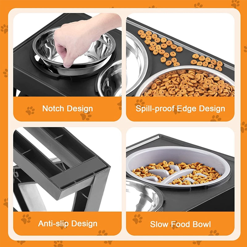 Upphöjd Matskål Katt, 
Hund Matskål, Justerbar Upphöjd Matskål - Djurslottet