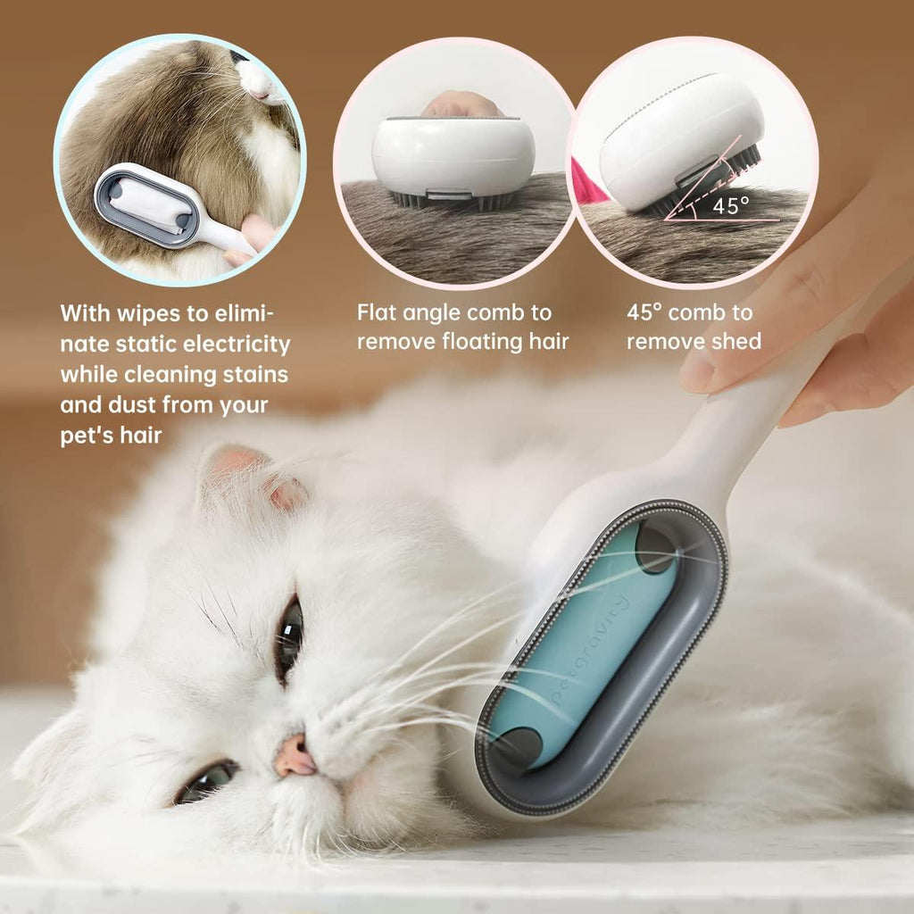 Kattborste Långhårig, 
Hundborste Långhårig, Dubbelsidig wipeorste för hundar och katter - Blå färg